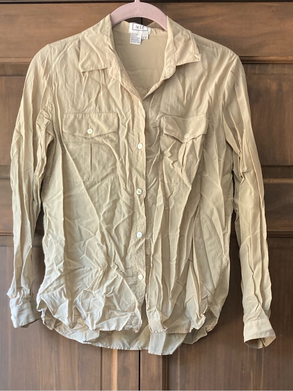 5/$15 VIP Tan Silk LS Button-up Shirt 10